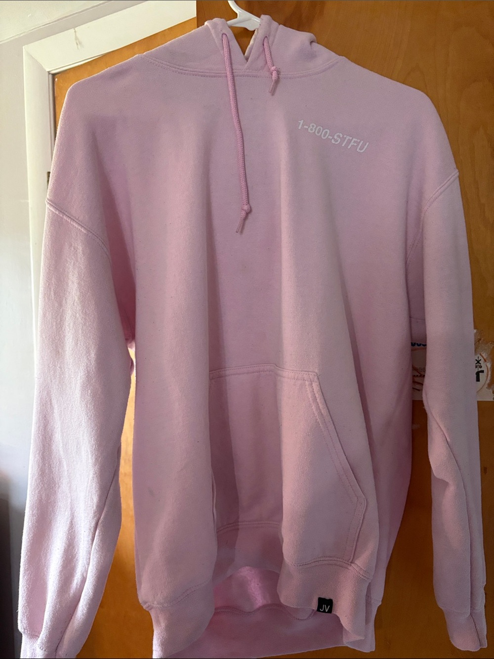 Jac Vanek Pastel Pink Pullover Hoodie with Subtle Chest Print
